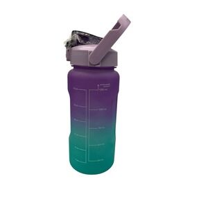 Portable Motivational Water Bottle W/ Time Marker Green/Purple‎ 42 OZ.